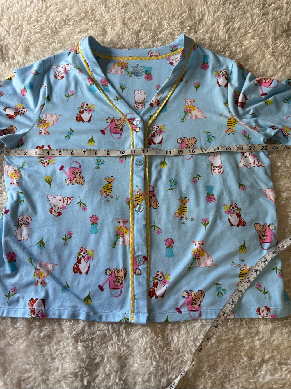 Cuddl Duds Womens Blue Dogs Short Sleeve Pajama Top and Short Set Sz Large - Picture 5 of 11